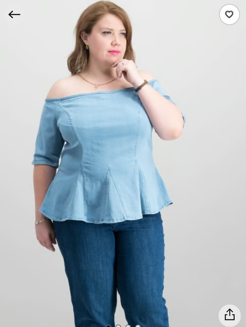 Plus-size Off-Shoulder Light Blue Denim Peplum Top